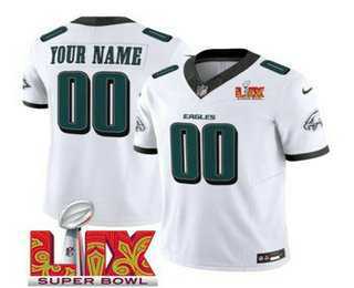 Men & Women & Youth Philadelphia Eagles Customized White 2025 Super Bowl LIX FUSE Vapor Limited Jersey
